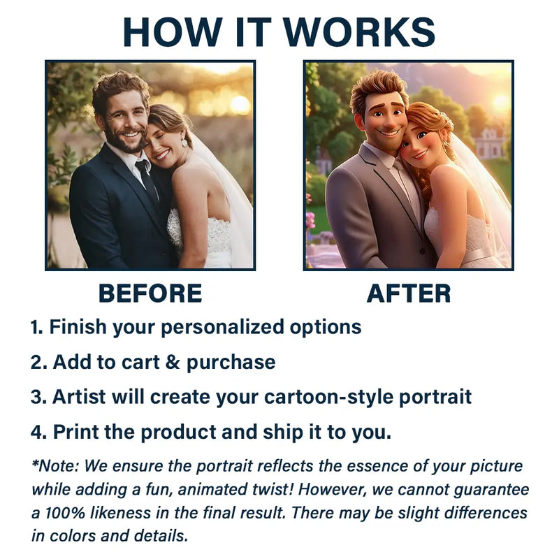 Custom Photo Cartoon Portrait Loving Couple - Personalized Acrylic Car Hanger