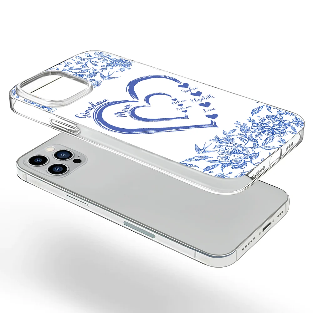Gift For Grandma,Gift For Mother,Happy - Mom Grandma Heart We Love You Toile De Jouy Pattern - Personalized Clear Phone Case