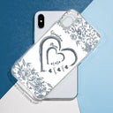 Gift For Grandma,Gift For Mother,Happy - Mom Grandma Heart We Love You Toile De Jouy Pattern - Personalized Clear Phone Case