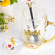 Gift For Mother, Love, Mom - Children - Mom And Children Butterflies - Personalized Glass Flower Tea Cup