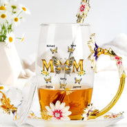 Gift For Mother, Love, Mom - Children - Mom And Children Butterflies - Personalized Glass Flower Tea Cup