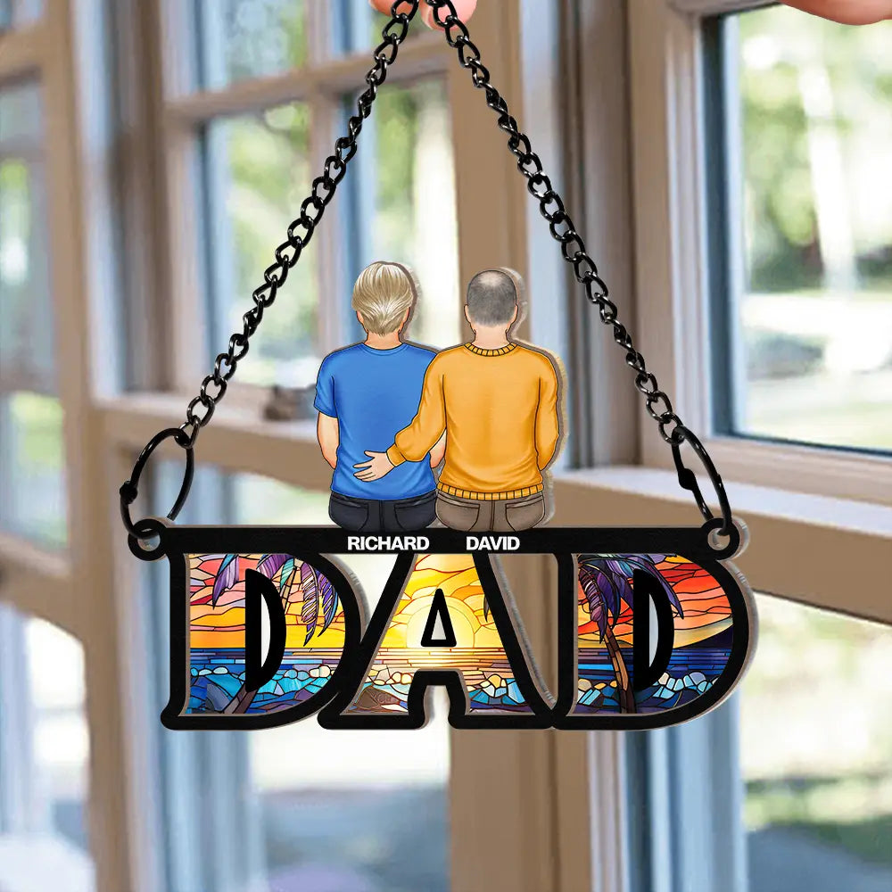 Mom Dad With Children - Personalized Window Hanging Suncatcher Ornament
