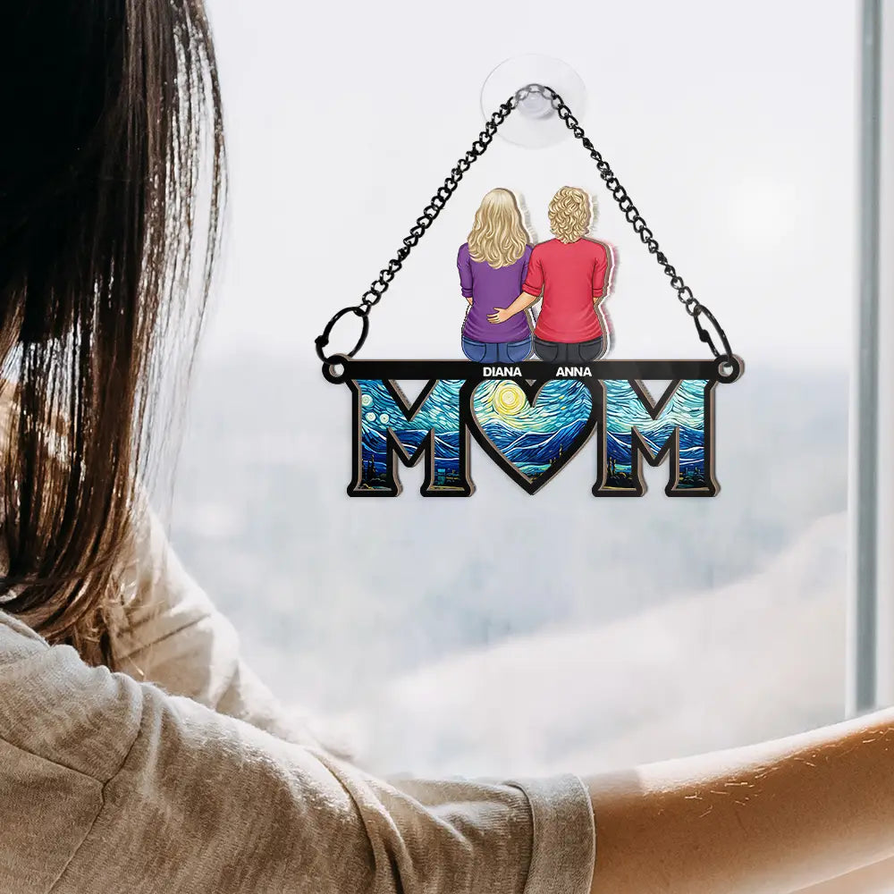 Mom Dad With Children - Personalized Window Hanging Suncatcher Ornament