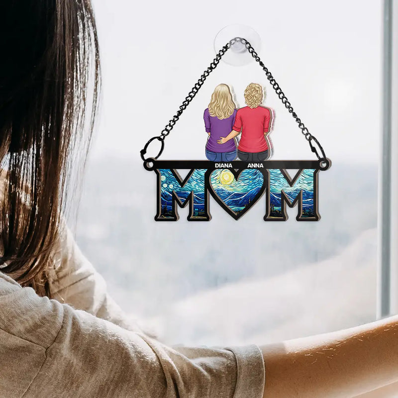 Mom Dad With Children - Personalized Window Hanging Suncatcher Ornament