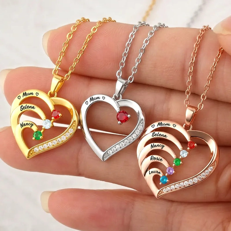 Gift For Mother,Love,Mom - Daughters (Adult),Happy,Gift For Daughter - Mom Daughters Custom Name Gemstones Jewelry - Personalized Birthstone Heart Necklace