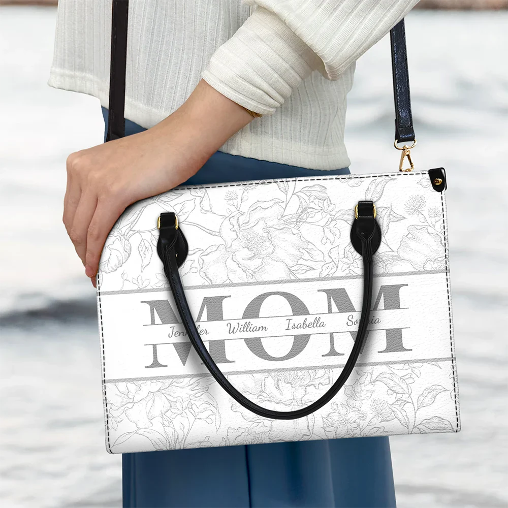 Gift For Mother, Family, Happy - Mom Floral Design Trendy Bag - Personalized Leather Bag
