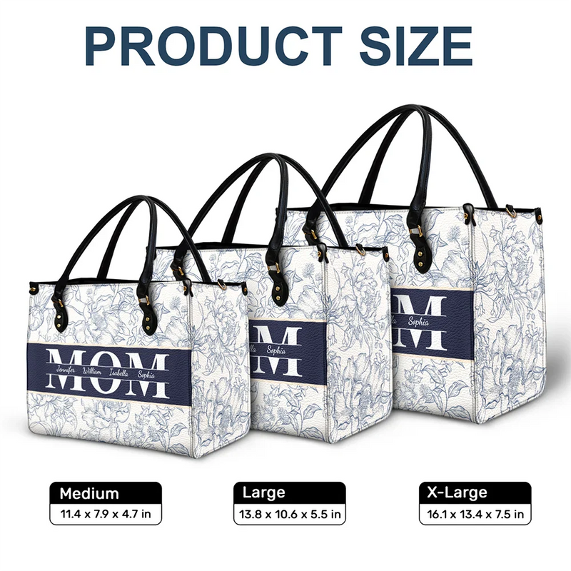 Gift For Mother, Family, Happy - Mom Floral Design Trendy Bag - Personalized Leather Bag