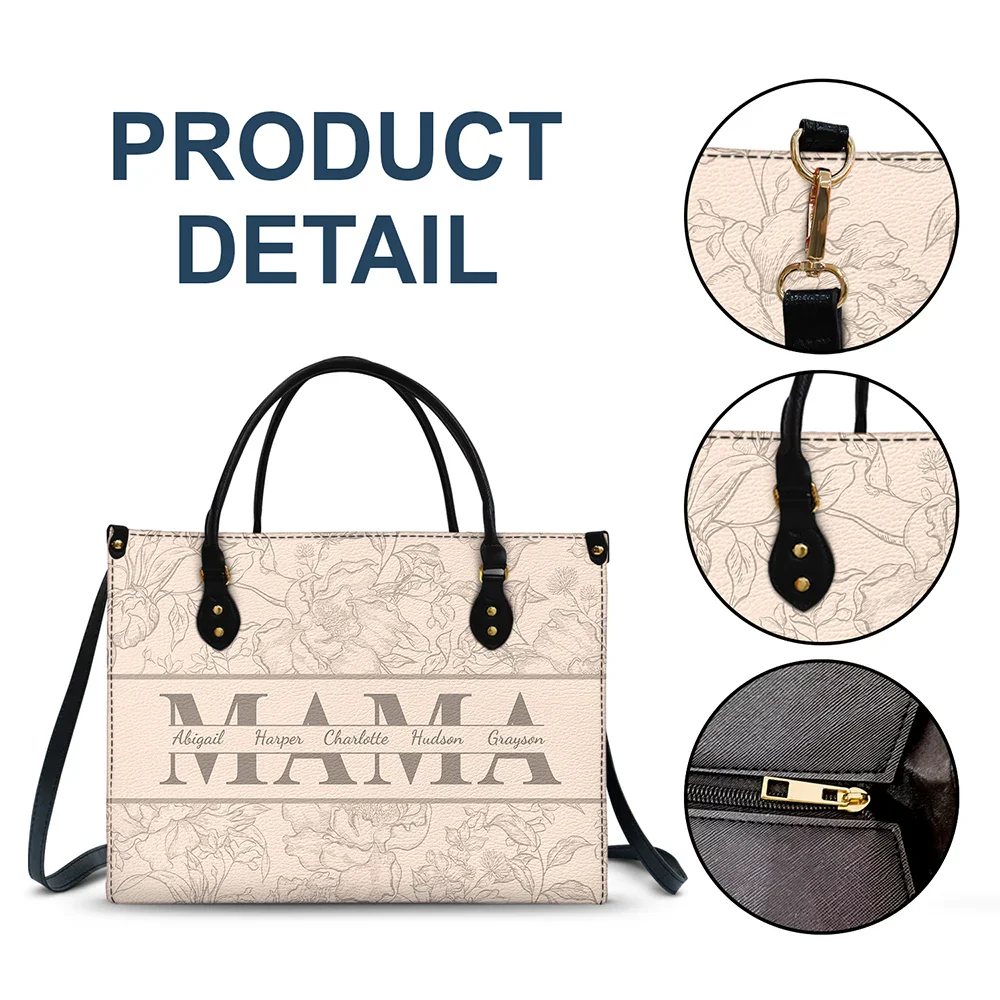 Gift For Mother, Family, Happy - Mom Floral Design Trendy Bag - Personalized Leather Bag