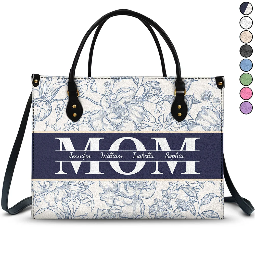 Gift For Mother, Family, Happy - Mom Floral Design Trendy Bag - Personalized Leather Bag
