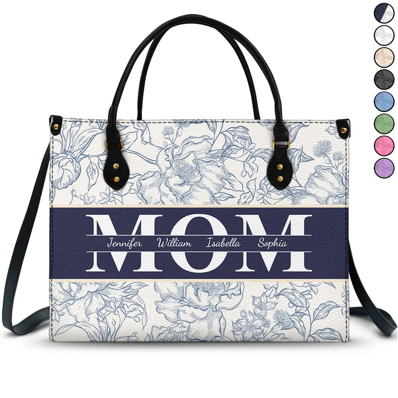 Gift For Mother, Family, Happy - Mom Floral Design Trendy Bag - Personalized Leather Bag