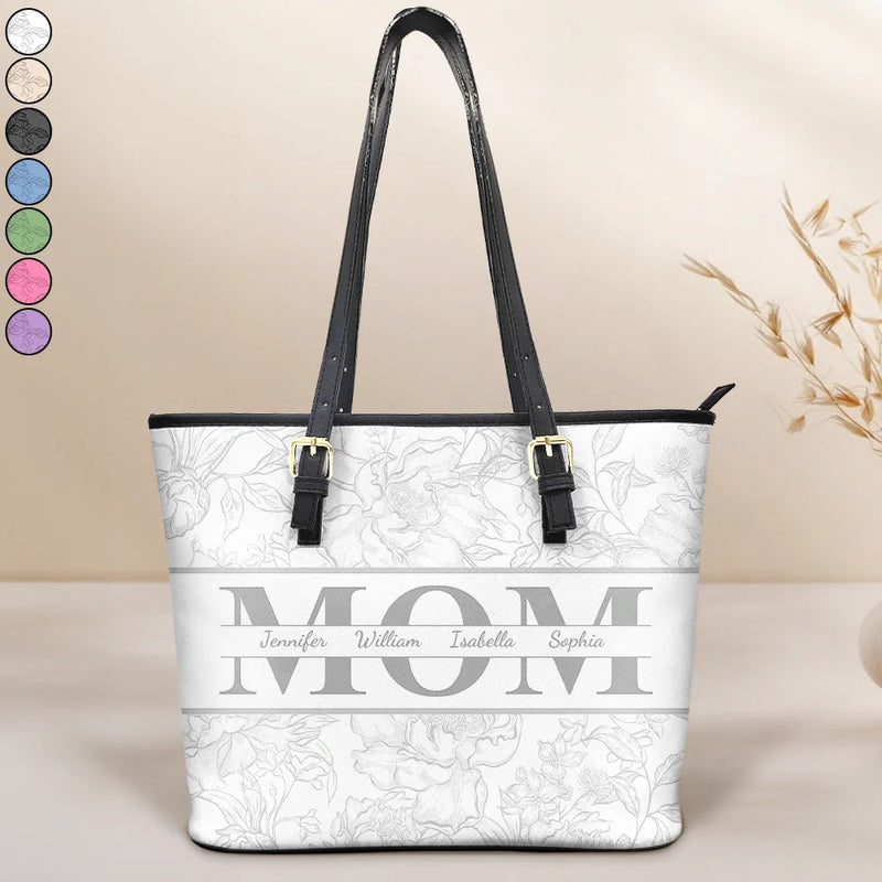 Gift For Mother,Mom,Children - Mom Floral Design Trendy Bag - Personalized Leather Tote Bag
