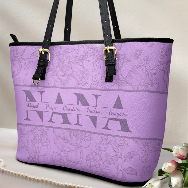 Gift For Mother,Mom,Children - Mom Floral Design Trendy Bag - Personalized Leather Tote Bag
