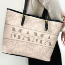 Gift For Mother,Mom,Children - Mom Floral Design Trendy Bag - Personalized Leather Tote Bag

