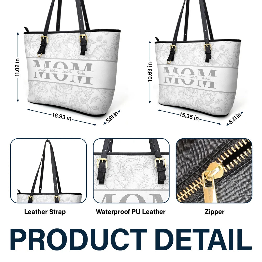 Gift For Mother,Mom,Children - Mom Floral Design Trendy Bag - Personalized Leather Tote Bag
