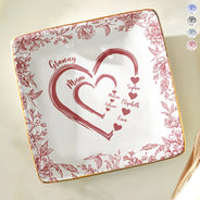 Gift For Grandma, Gift For Mother, Grandma - Grandkids, Happy - Mom Grandma Heart We Love You Toile De Jouy Pattern - Personalized Ring Dish
