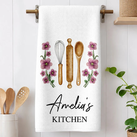 Mom Grandma Kitchen Cooking Birth Flower - Personalized Kitchen Towel
