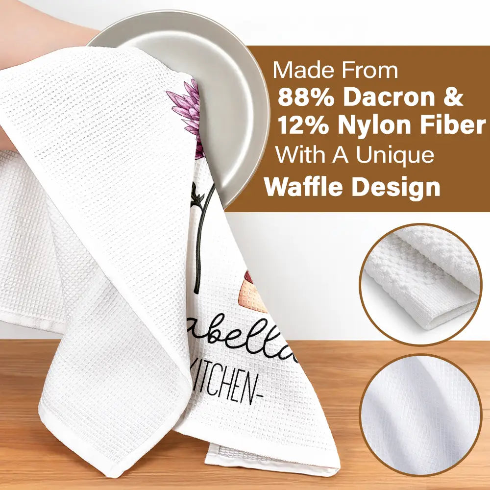 Gift For Wife,Gift For Yourself,Gift For Women,Gift For Mother,Gift For Aunt,Gift For Grandma,Happy,Cooking,Baking  - Mom Grandma Kitchen Birth Flower - Personalized Kitchen Towel