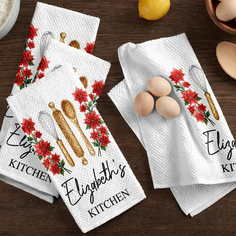Cooking, Gift For Yourself, Gift For Women, Top Market, Cozy, Icon - Mom Grandma Kitchen Birth Flower - Personalized Kitchen Towel
