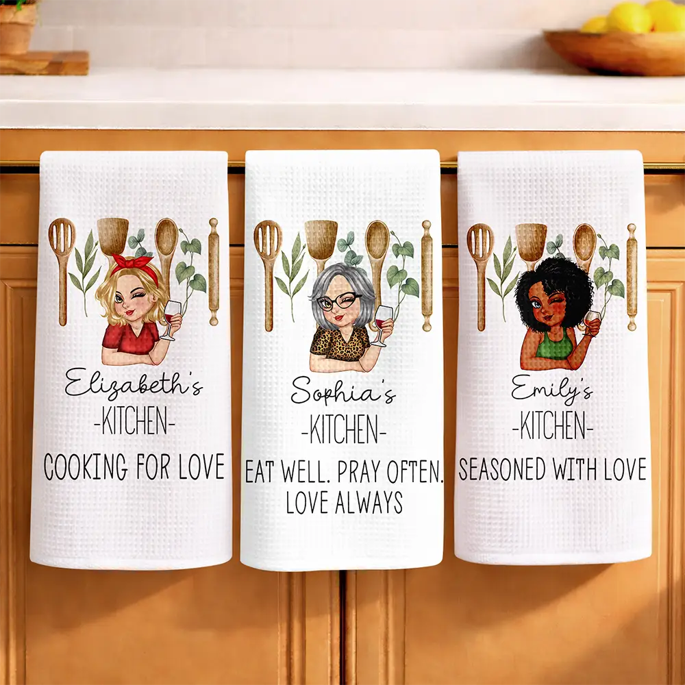 Gift For Wife,Gift For Yourself,Gift For Women,Gift For Mother,Gift For Aunt,Gift For Grandma,Happy,Cooking,Baking  - Mom Grandma Kitchen Cooking For Love - Personalized Kitchen Towel