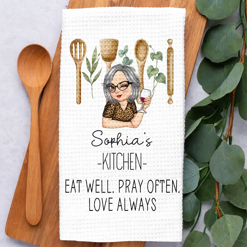 Gift For Wife,Gift For Yourself,Gift For Women,Gift For Mother,Gift For Aunt,Gift For Grandma,Happy,Cooking,Baking  - Mom Grandma Kitchen Cooking For Love - Personalized Kitchen Towel