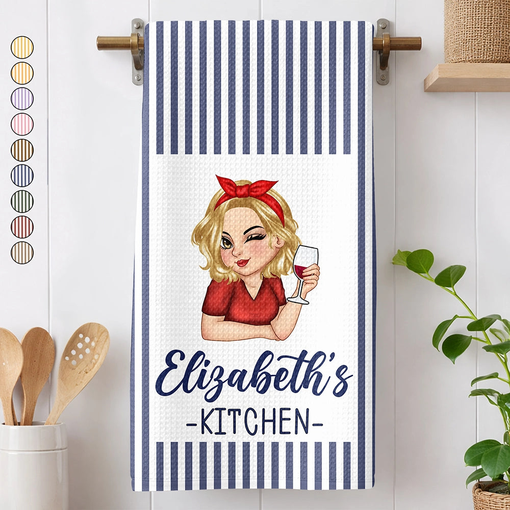 Gift For Wife,Gift For Yourself,Gift For Women,Gift For Mother,Gift For Aunt,Gift For Grandma,Happy,Cooking,Baking - Mom Grandma Kitchen Vintage Stripe - Personalized Kitchen Towel
