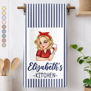 Gift For Wife,Gift For Yourself,Gift For Women,Gift For Mother,Gift For Aunt,Gift For Grandma,Happy,Cooking,Baking - Mom Grandma Kitchen Vintage Stripe - Personalized Kitchen Towel