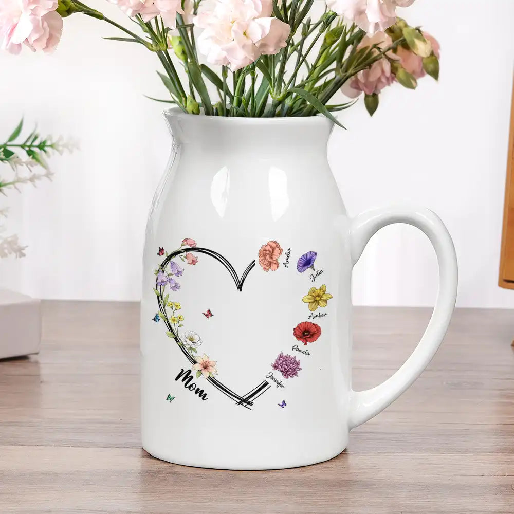 Gift For Mother, Grateful, Icon - Mom Grandma Sweetheart Birth Month Flower - Personalized Ceramic Flower Vase