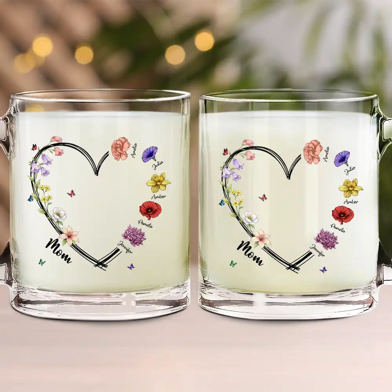 Gift For Mother, Grateful, Icon - Mom Grandma Sweetheart Birth Month Flower - Personalized Glass Mug