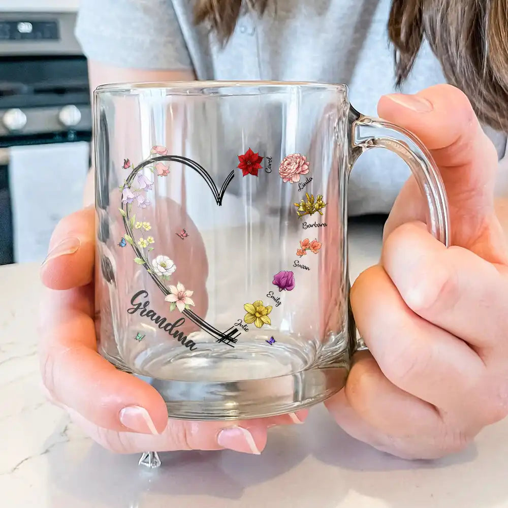 Gift For Mother, Grateful, Icon - Mom Grandma Sweetheart Birth Month Flower - Personalized Glass Mug