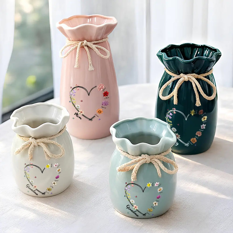 Gift For Mother,Gift For Grandma,Gift For Women,Happy,Top Market,Top Market,Vector - Mom Grandma Sweetheart Birth Month Flower - Personalized Ribbon Tie Flower Vase