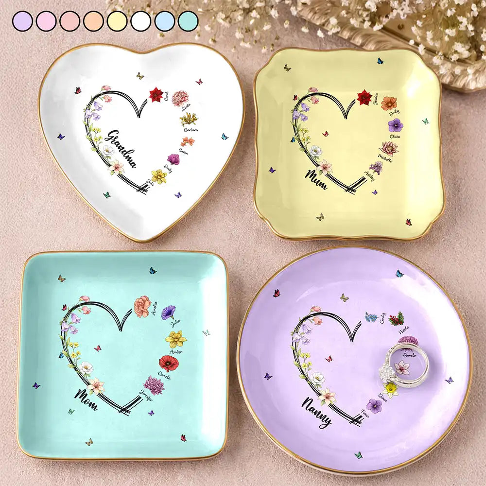 Mom Grandma Sweetheart Birth Month Flower - Personalized Ring Dish