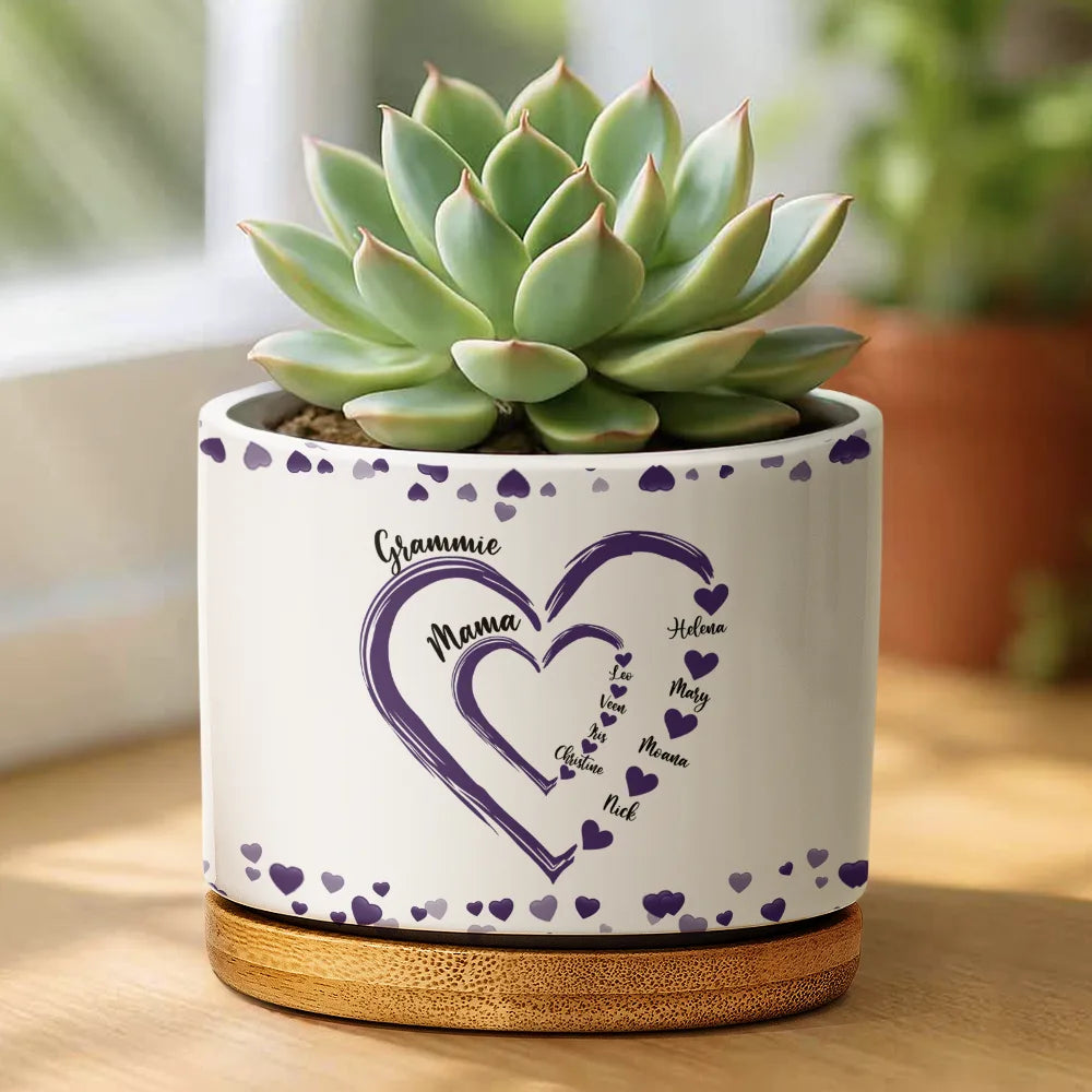 Gift For Mother, Gift For Grandma, Love - Mom Grandma Sweethearts - Personalized Ceramic Plant Pot