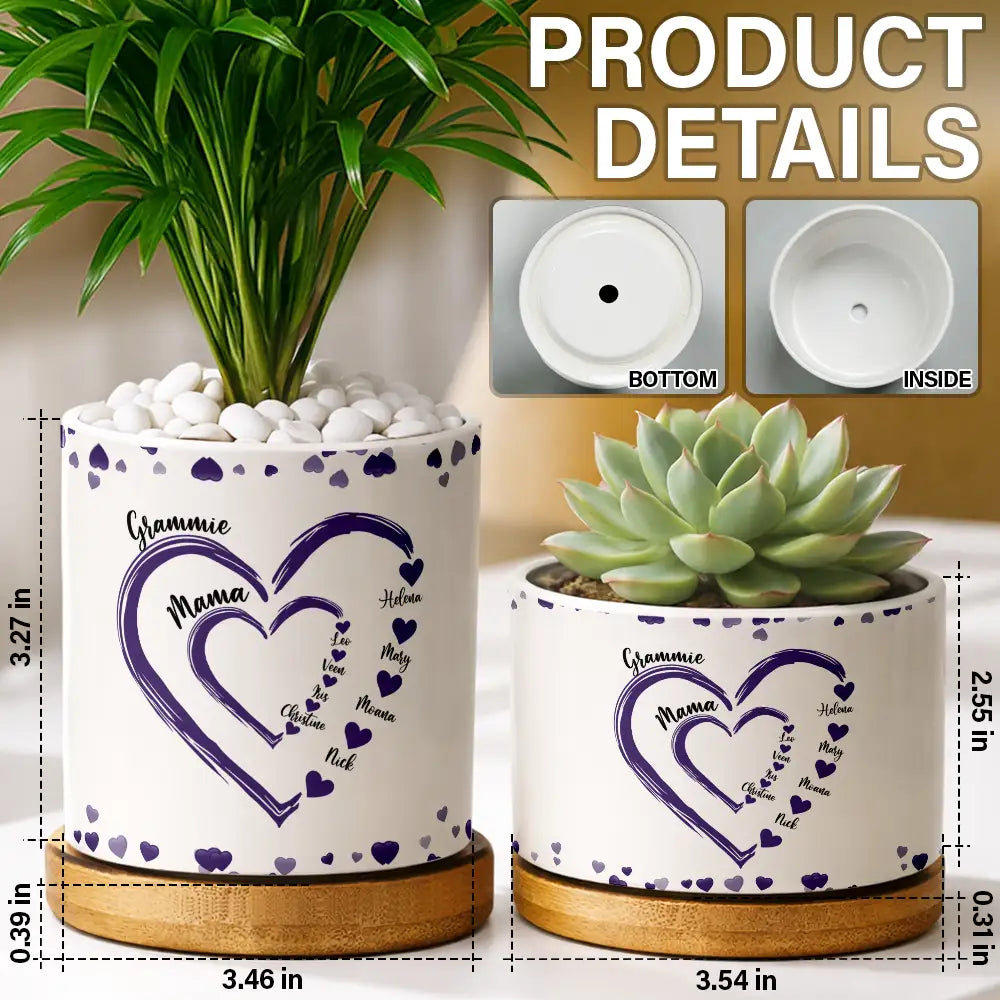 Gift For Mother, Gift For Grandma, Love - Mom Grandma Sweethearts - Personalized Ceramic Plant Pot