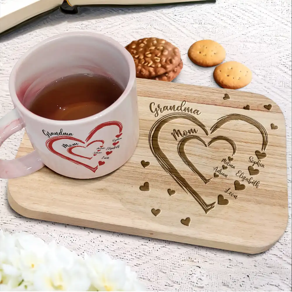 Gift For Grandma,Gift For Mother,Love - Mom Grandma Sweethearts - Personalized Combo Mug & Serving Board