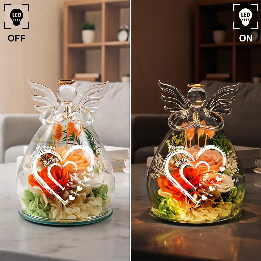 Gift For Grandma,Grandma - Grandkids,Happy - Mom Grandma Sweethearts - Personalized Flower In Glass Angel Figurine