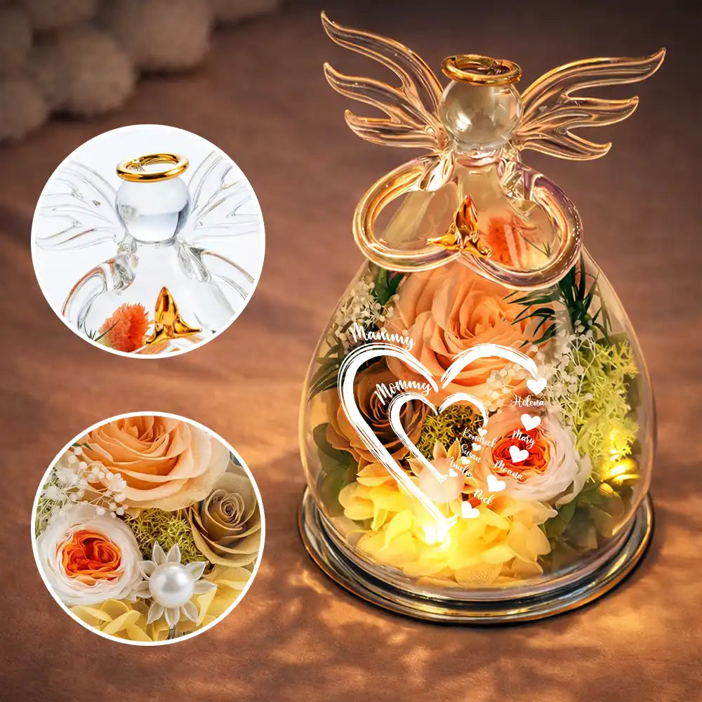 Gift For Grandma,Grandma - Grandkids,Happy - Mom Grandma Sweethearts - Personalized Flower In Glass Angel Figurine