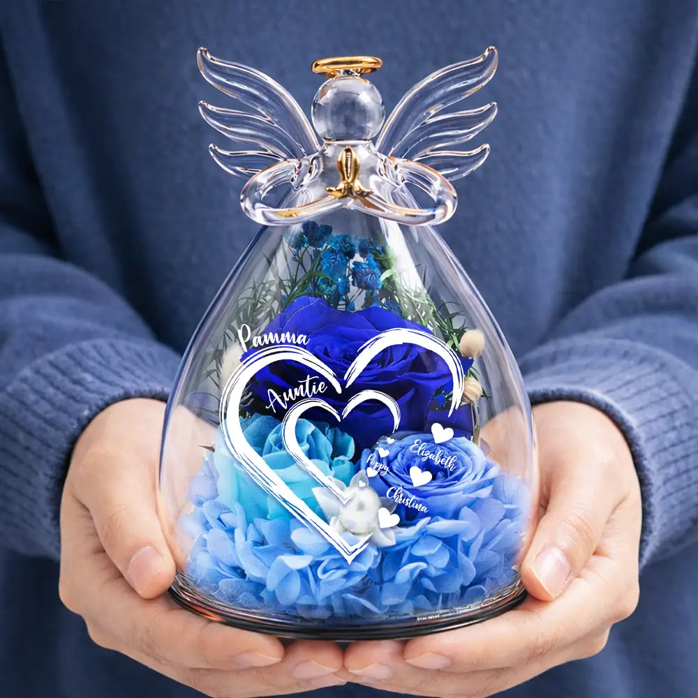 Gift For Grandma,Grandma - Grandkids,Happy - Mom Grandma Sweethearts - Personalized Flower In Glass Angel Figurine