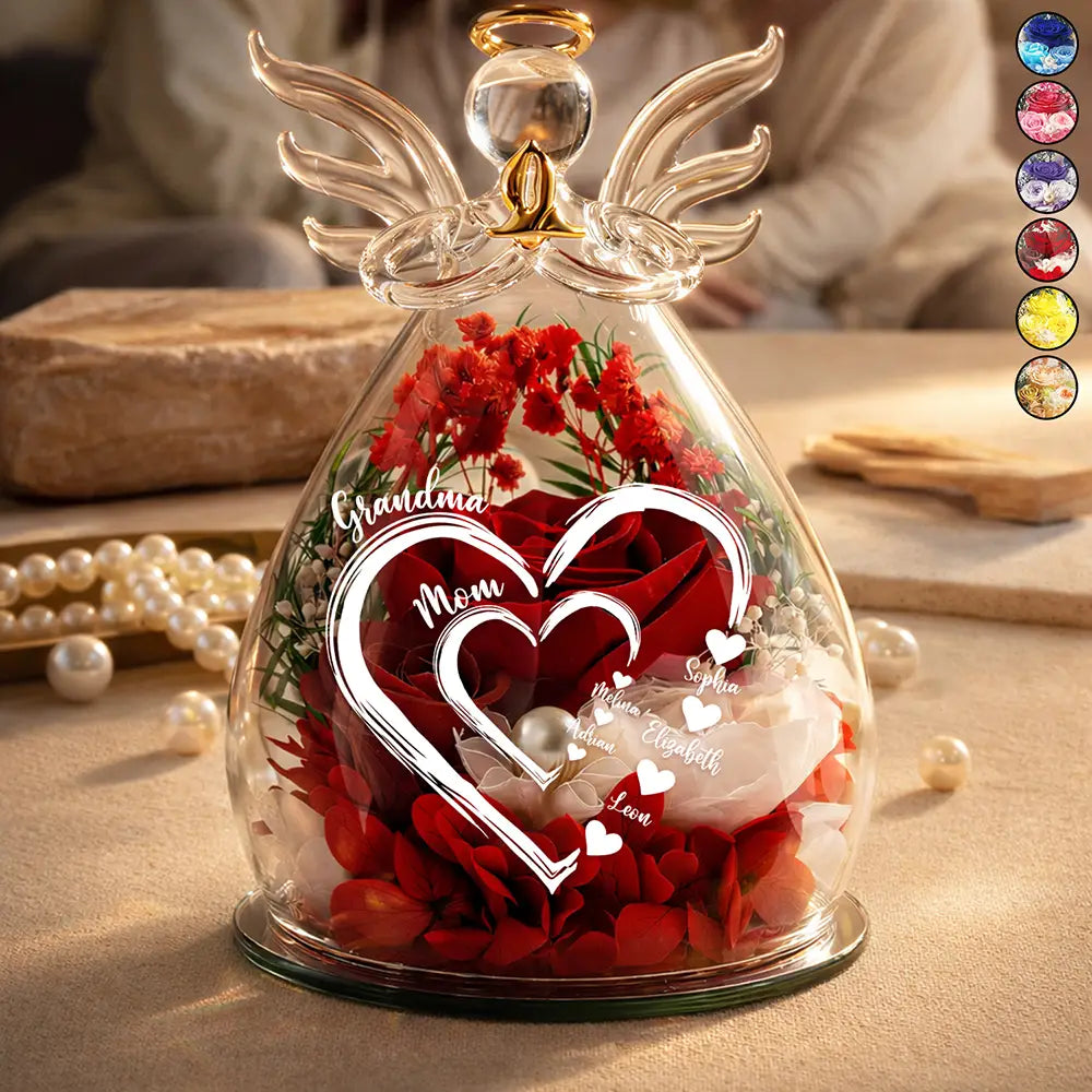 Gift For Grandma,Grandma - Grandkids,Happy - Mom Grandma Sweethearts - Personalized Flower In Glass Angel Figurine