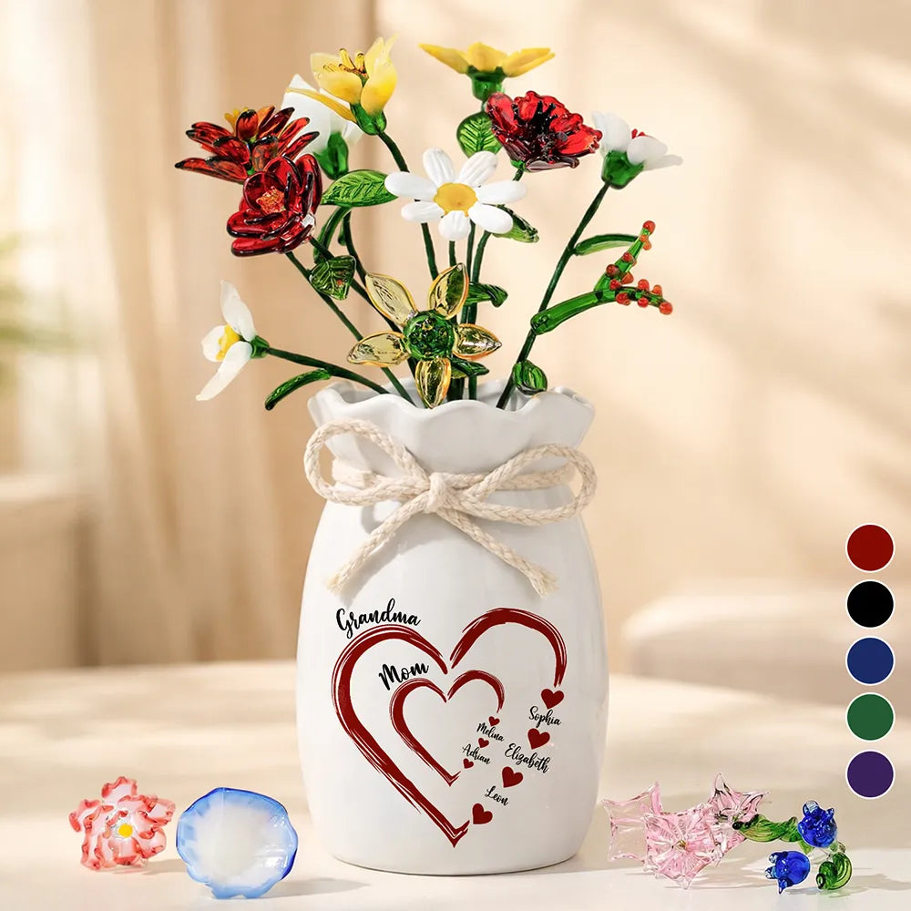 Gift For Grandma,Gift For Mother,Happy - Mom Grandma Sweethearts - Personalized Glass Birth Month Flower