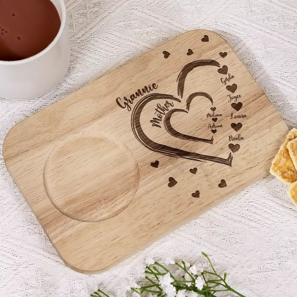 Gift For Mother, Gift For Grandma, Happy - Mom Grandma Sweethearts - Personalized Serving Board With Cup Holder