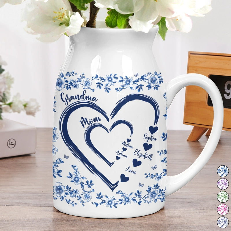 Gift For Wife,Gift For Mother,Gift For Grandma,Love - Mom Grandma Sweethearts Toile - Personalized Ceramic Flower Vase