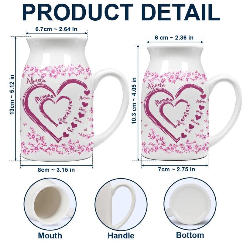 Gift For Wife,Gift For Mother,Gift For Grandma,Love - Mom Grandma Sweethearts Toile - Personalized Ceramic Flower Vase