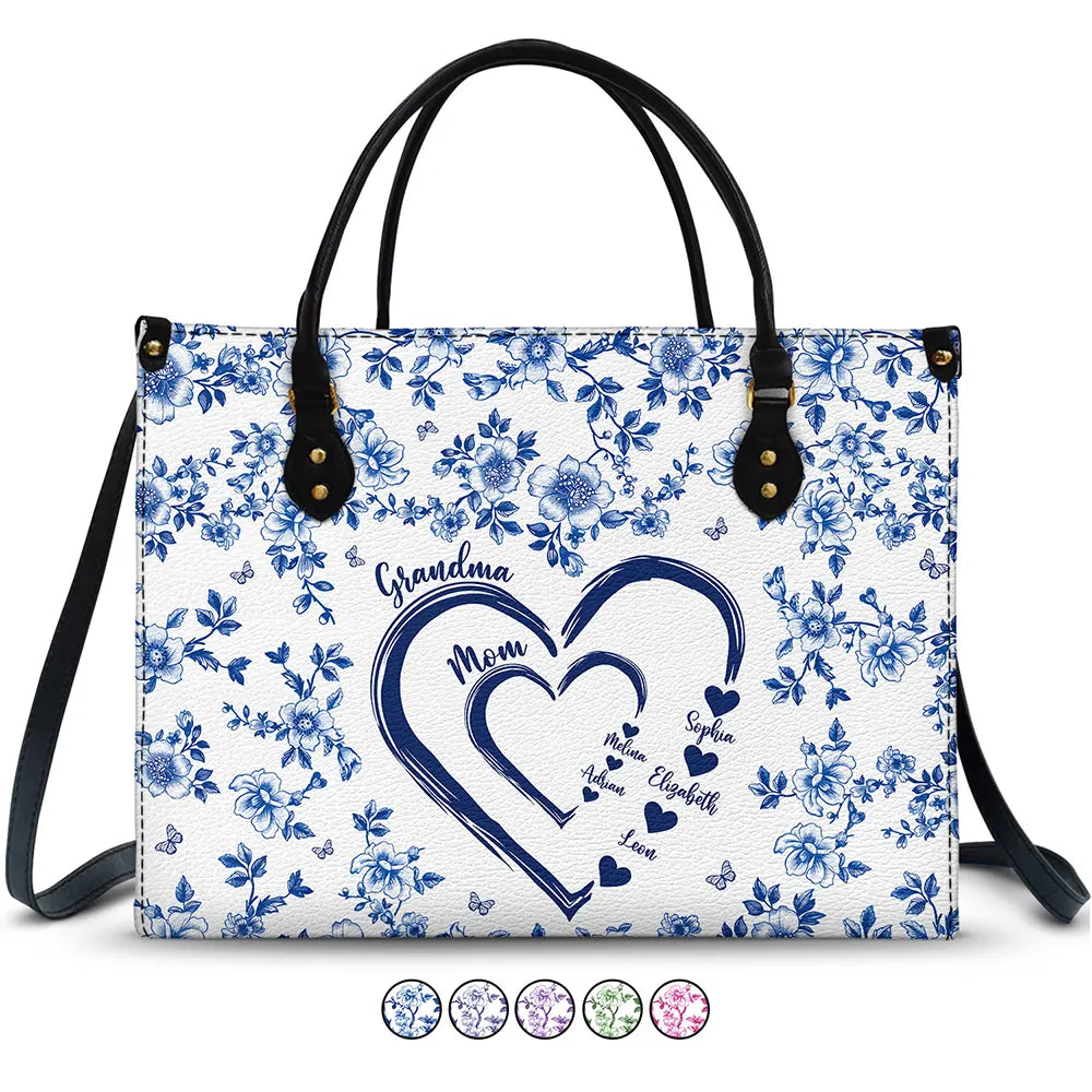 Gift For Wife,Gift For Mother,Gift For Grandma,Love,Family - Mom Grandma Sweethearts Toile - Personalized Leather Bag