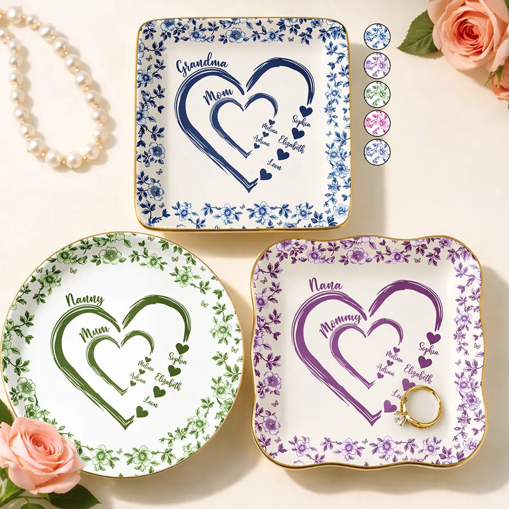 Gift For Wife,Gift For Mother,Gift For Grandma,Love - Mom Grandma Sweethearts Toile - Personalized Ring Dish