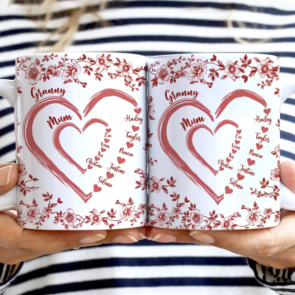 Gift For Grandma, Gift For Mother, Gift For Wife, Happy - Mom Grandma Sweethearts Toile - Personalized White Edge-to-Edge Mug