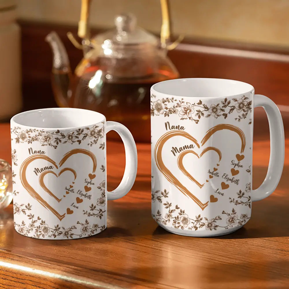 Gift For Grandma, Gift For Mother, Gift For Wife, Happy - Mom Grandma Sweethearts Toile - Personalized White Edge-to-Edge Mug