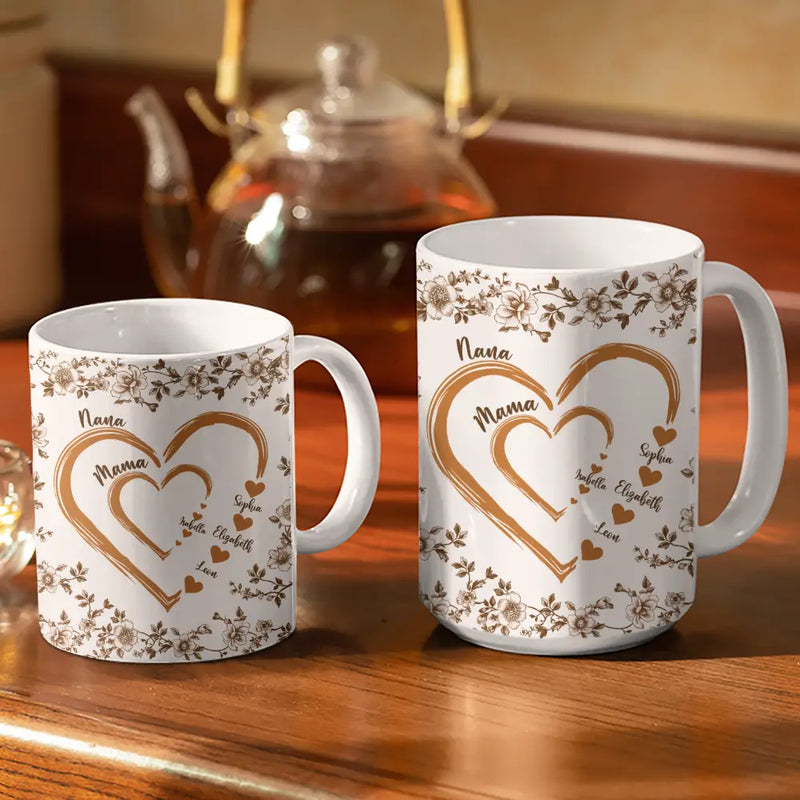 Gift For Grandma, Gift For Mother, Gift For Wife, Happy - Mom Grandma Sweethearts Toile - Personalized White Edge-to-Edge Mug