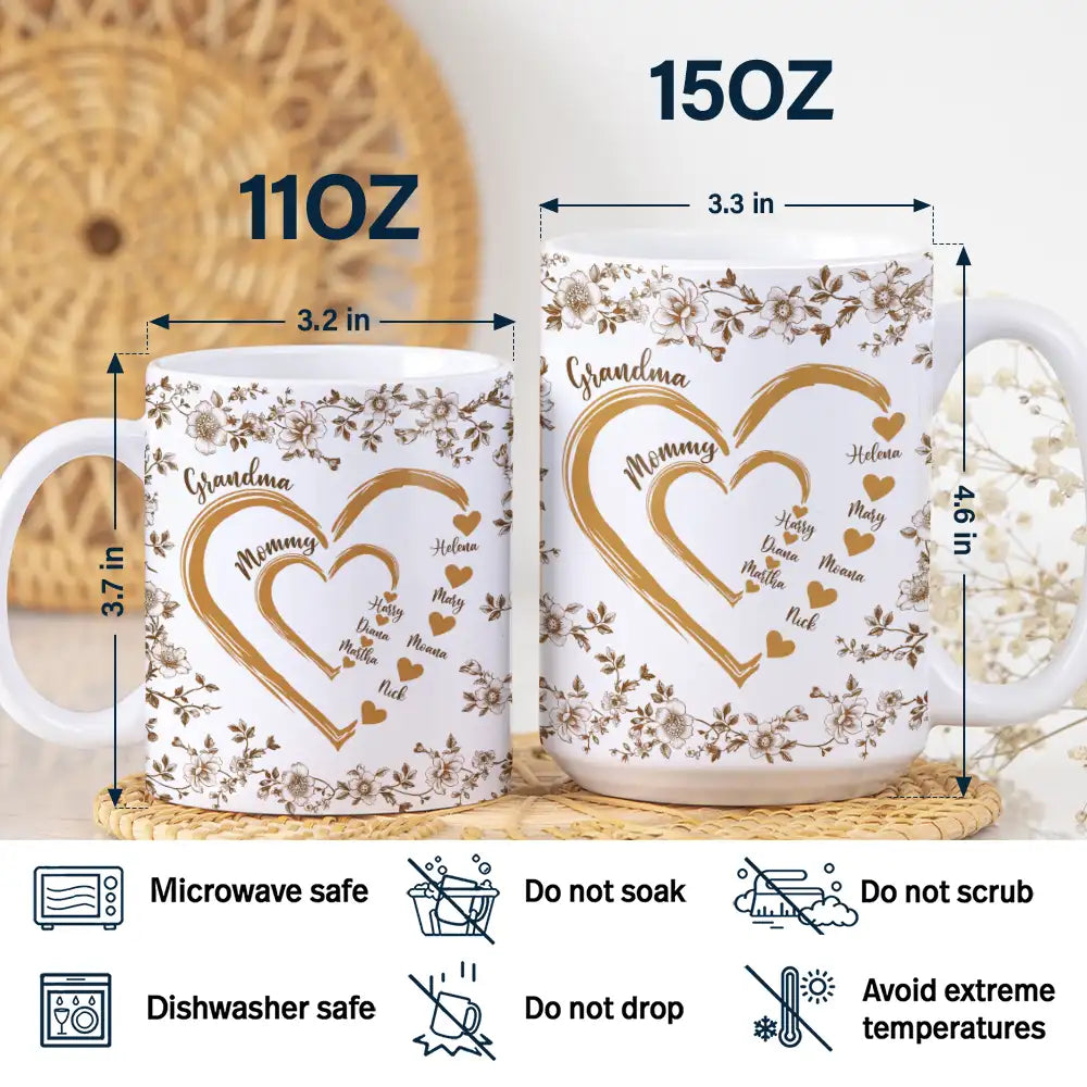 Gift For Grandma, Gift For Mother, Gift For Wife, Happy - Mom Grandma Sweethearts Toile - Personalized White Edge-to-Edge Mug