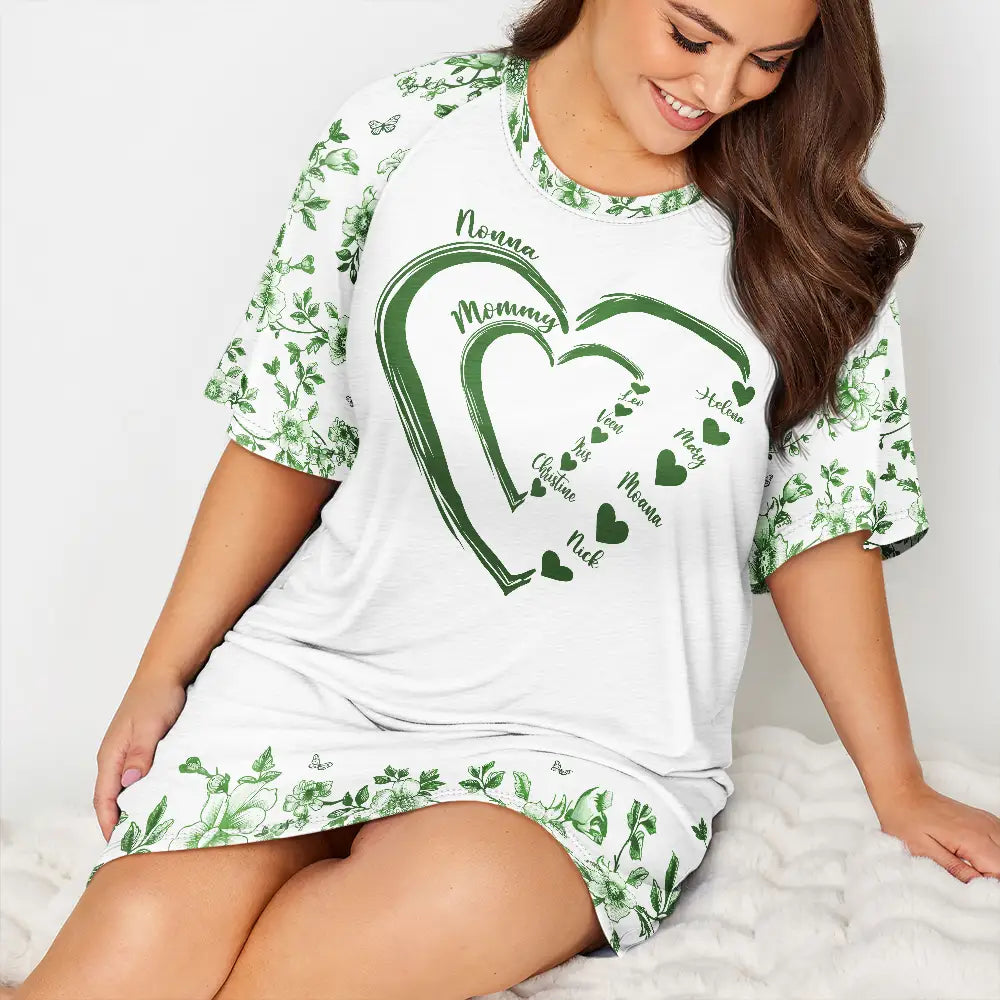 Gift For Wife,Gift For Mother,Gift For Grandma,Love,Family,Non-Eng,Icon - Mom Grandma Sweethearts Toile - Personalized Women's Sleep Tee