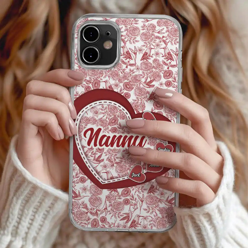 Gift For Mother, Mom - Children, Family, Happy - Mom Grandma Sweethearts Toile De Jouy Pattern - Personalized Clear Phone Case